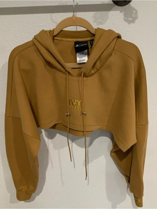 Adidas Women’s Ivy Park Crop Hoodie Shrug Top in Mesa Gold, Mustard Brown, Small - Picture 2 of 8
